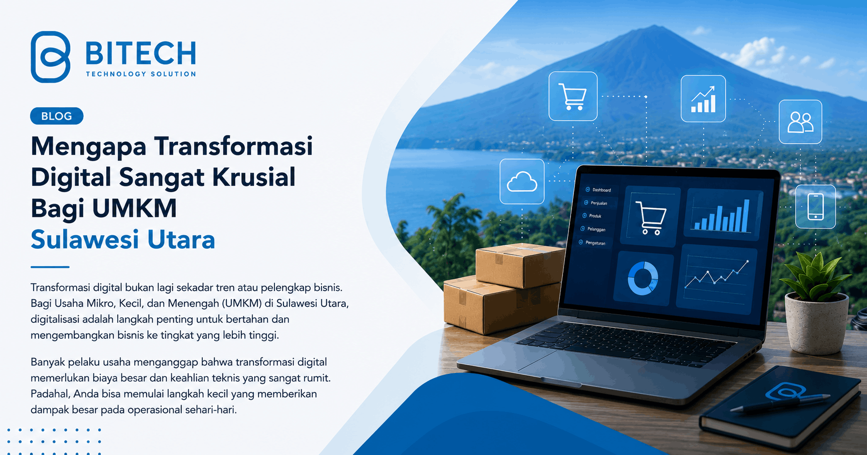 Ilustrasi transformasi digital UMKM — dari pencatatan manual ke sistem digital terintegrasi